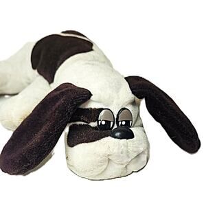 8" Vintage Classic 1980s White Color Long Black Ears & Spots Plush Pound Puppy
